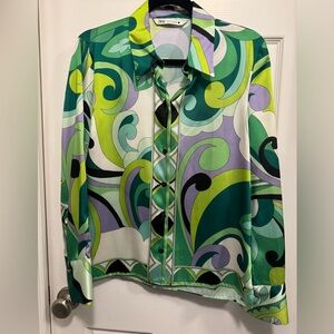 Zara Multicolor Swirl Button Down Shirt